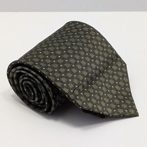 Romario Manzini Mens Silk Blend Geometric Pattern Green Tie 57x3.75"